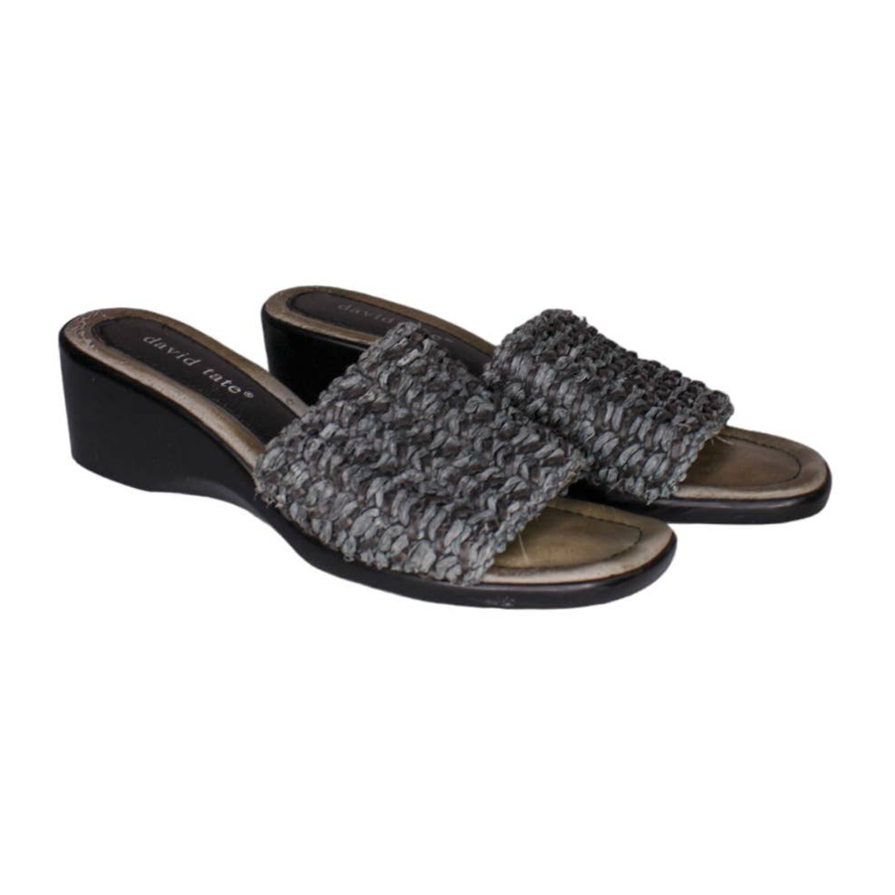 David Tate Wedge Slip On Sandal Blue Woven Straw Size 7.5
